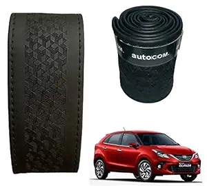 Auto Com Leatherite Steering Cover (Black) for Toyota Glanza Car