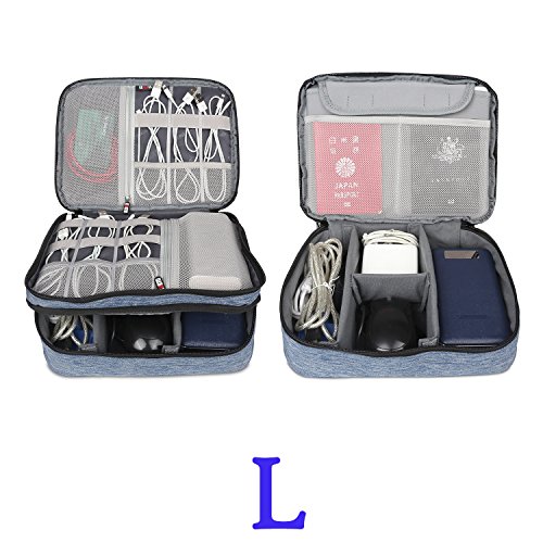 BUBM 3 Stücke Mehrfachfunktion Kabelorganiser Tasche Reisetasche mit Doppelschichten für Elektronische Zubehöre wie Netzteil, Maus und USB Stricks, Denim Blau - 7