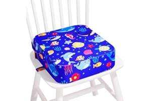 TOTIDYH Rehausseur Chaise Enfant Portable RéHausseurs AntidéRapant Rehausseur De Chaise Bebe Coussin Rehausseur Chaise Enfant RéHausseur Enfants Chaise avec 2 Ceintures De SéCurité(Monde Océanique)