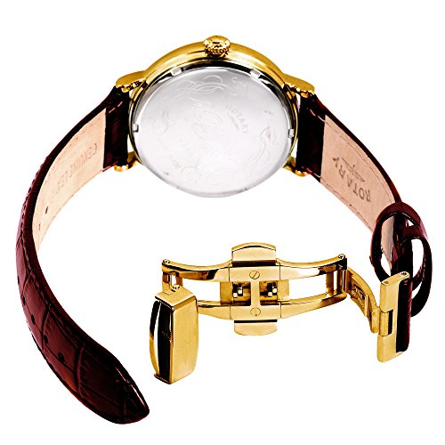 Rotary Men's Quartz Watch with White Dial Analogue Display and Brown Leather Strap GS90086/06