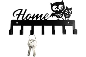 Zasjon Appendichiavi da Parete, Portachiavi da Muro in Metallo Nero con 7 Ganci, Portachiavi da Parete Appendino per pParete Gufo Decorativo per Corridoio, Porta anteriore, Camera da letto (Casa)