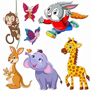 Artway PVC Vinyl Multiple Lion, Elephant, and 3D Butterflies Wall Sticker (60 cm x 65 cm, Multicolour)