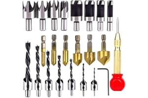 XYZDOUBLE 23 Adet Havşa Uç Seti, Ahşap Delme Aletleri 6 Adet Koni Matkap Ucu, 7 Adet Üçlü Uçlu Matkap Ucu, Ahşap Diy Delme Iç