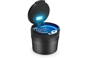 LYCXAMES Auto Aschenbecher, Tragbarer Edelstahl Fahrzeug Rauchfreien Aschenbecher Zigarette mit Deckel & LED Beleuchtet für Autos Vans Outdoor Camping, Schwarz