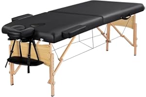 Yaheetech Tavolo massaggiante mobile a 2 zone, regolabile in altezza, con piedini in legno e borsa per il trasporto, lettino pieghevole per cosmetici da 70 cm di larghezza, 213 x 92 cm