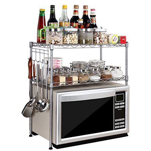 renzhongren Silber Stahl 2-Tier D30cm W55cm H55cm Mikrowelle Lagerregal Einstellbare Mikrowelle Ofen Aufbewahrungsregal Küche Geschirr Geschirr Regal und Schrank Regal mit 4 Seitenhaken WJG3055-SL renzhongren Silber Stahl 2-Tier D30cm W55cm H55cm Mikrowelle Lagerregal Einstellbare Mikrowelle Ofen Aufbewahrungsregal Küche Geschirr Geschirr Regal und Schrank Regal mit 4 Seitenhaken WJG3055-SL