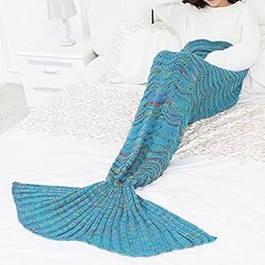 Meerjungfrau Decke, Meerjungfrau Kostüm, Gestrickte Meerjungfrau Decken, Moon mood® 180 * 90 CM Meerjungfrau Schwanz Decke für Erwachsene handgefertigt Strick Hohl Kräuselung Muster und Wohnzimmer Quilt für alle Jahreszeiten Warm Ihre Füße Schlafsack