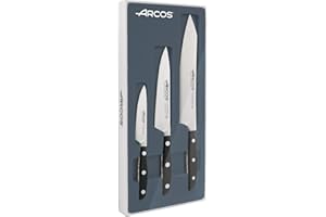 Arcos Serie Manhattan - Juego de Cuchillos de Cocina de 3 piezas (Cuchillo Chef + Mondador + Rocking Santoku) - Hoja de Acero Inoxidable Forjado NITRUM - Mango de Polioximetileno (POM) - Color Negro