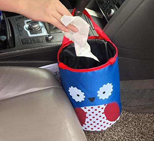 THE EASY RYDER Pop Up Trash Bin Kids Owl Design Trash Bin Car Storage or Rubbish Collection (Blue)