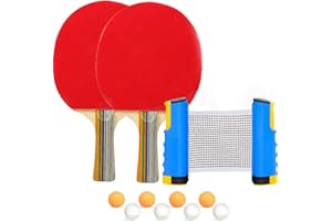 AMRTA Portable Table Tennis Set with Retractable Net, Ping Pong Bats and Balls Sets for Kids Adults Indoor Outdoor Game Training, including 2/4 Paddles 8 Balls 1 Storage Bag