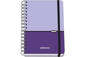 Dohe - Agenda Escolar 2024 2025 - Semana Vista, Tamaño A5 (15x21 cm), Cierre Anillas y Goma, Español e Inglés, 4 Páginas de Pegatinas, Septiembre a Junio, Material Escolar - DUO Morado