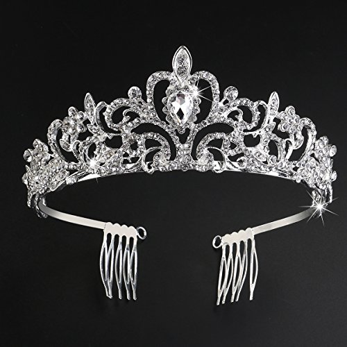 Tinksky Hochzeit Tiara mit Kamm leuchtenden Kristall Strass Braut Tiaras Stirnband (Silber) - 2