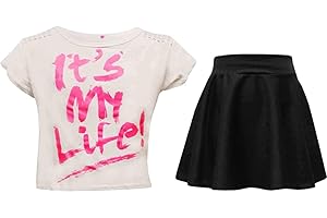 A2Z4KIDS Neu Kinder Mädchen "IT'S MY LIFE !" Crop Top & Stilvoll Mode Skater Rock Satz Neu Alter 7 8 9 10 11 12 13 Jahre