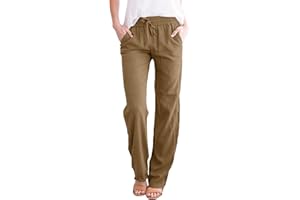 Yuson Girl Pantaloni Donna Tinta Unita Casual Pantaloni Elastico Pantaloni Leggeri Estivi Traight con Coulisse Pants Pantaloni in Cotone e Lino con Tasche