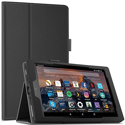 Hülle für Fire HD 8 (8-Zoll-Tablet, 7. Generation - 2017), Infiland Slim Fit Folio PU-lederne dünne Kunstleder Schutzhülle Cover Tasche für Fire HD 8 (8-Zoll-Tablet, 7. Generation - 2017)(mit Auto Schlaf / Wach Funktion)(Schwarz)