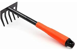 PLUSHPLUMAGE Hand Garden Rake,Garden Tools,Rake for Gardening,Garden Rakes for Lawns,Heavy Duty Carbon Steel Mini Hand Cultivator Grass Leaf Rake Gardening Tools