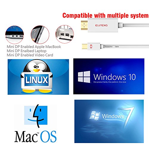 ELUTENG Mini Displayport zu HDMI Kabel 1m Thunderbolt 2 Unterstützt Mini DP auf HDMI Adapter 1080P Stecker auf Stecker HDTV Cable in Weiß - 6