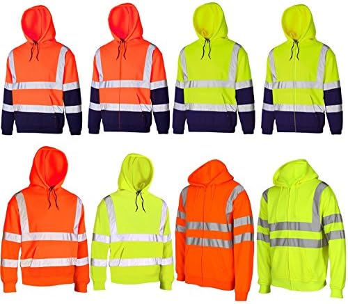 HIGH VISIBILITY HOODED HI VIZ VIS SWEATSHIRT FLEECE SCURITY SHIRTS ZIP REFLECTIVE BAND HOODIES SAFETY WORK WEAR JUMPER HOODY TOP POLLOVER