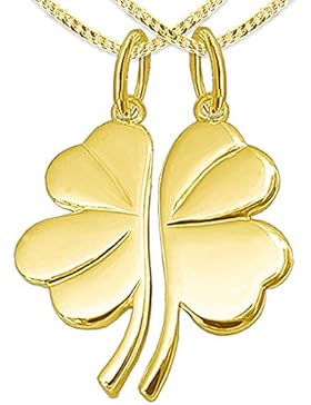 CLEVER SCHMUCK-SET Vergoldeter Freundschaftsanhänger 4-blättriges Kleeblatt 20 mm geteilt und glänzend STERLING...