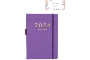 TEMAS STORE Temas 2024 Diary - Diary 2024 A5 Day Per Page from Jan 2024 to Dec 2024, Productivity A5 Daily and Monthly Planner with Monthly Tabs, Pen Loop, and Inner Pocket - Gift (A5 - Purple)