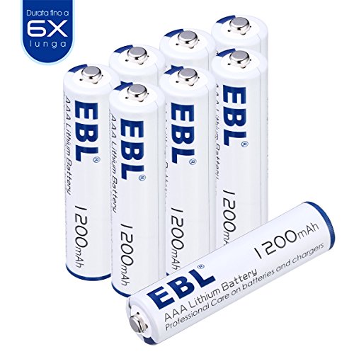 EBL Mini stilo AAA, Batteria monousa da 1200mAh 1.5V al litio,confezione da 8 pezzi con Durata lunga