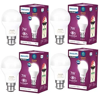 Philips Ace Saver Base B22 7-Watt LED Lamp (Pack of 4, White)