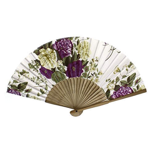 sourcingmap® Frauen Sommer Hochzeit Blumenmuster Stoff faltender Handfächer Weiß Lila