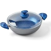 Papilla Argos 26 cm Karnıyarık Tenceresi - Gri G&ouml;vde ve Mavi Kır&ccedil;ıllı &Ouml;zel Kaplama - Ergonomik Tasarımlı - Cam Kapaklı