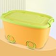 Bumtum 45L Toy Storage Box with Locking Lid & Handle - Orange | Rolling Organizer with Stackable Design & Wheels | Toy Basket Storage Solution for Kids | Size: 58x39x31 cm