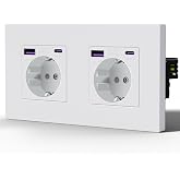 BSEED Double Wall Plug with 20W USB and Type C, Plastic USB C Plug, Fast Charging, 3 in 1, Easy Installation, Child Protectio
