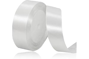 XMASOLD Weiß Satinbands 25mm Breit, 22m Weiss Schleifenband, Geschenkband für Geschenkverpackungen, DIY Handwerk, Blumensträuße, Nähprojekte, Schleifenherstellung, Geburtstags- und Hochzeitsdekorationen