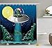 Produktbild HOJJP Outer Space Decor Shower Curtain, Alien with Santa Claus Hat Kidnaps Tree for Christmas Night Airship Print, Fabric Bathroom Decor Set with Hooks, 60W X 72L Inches Long, Green Blue