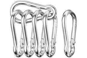 Mesybveo Set di 6 Moschettoni, Moschettone a molla in acciaio inox 304, primavera chiusa 60 * 30 * 5.9MM, Portante sicuro 140 kg, Moschettone per amache, campeggio, pesca, tende da sole(argento)