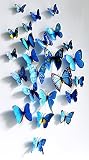 NO:1 12 Stück Mode 3D Schmetterling Magnetisch Wandsticker Wandaufkleber DIY Wandverzierung Wanddeko – Blau - 2