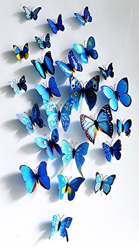 NO:1 12 Stück Mode 3D Schmetterling Magnetisch Wandsticker Wandaufkleber DIY Wandverzierung Wanddeko – Blau - 2