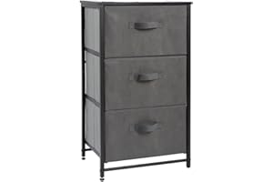 SWINTERY Chest of Drawers Bedroom, Drawer Storage Unit, Dresser with 4 Fabric Drawers, Metal Frame, Tall and Slim (A-Dark Grey, 3 Drawers)