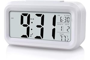 DSLIHA TOSSPER Reloj Despertador Digital con Pantalla LED, Reloj para Niños, Reloj de Noche Snooze luz de Noche Reloj de Batería con Fecha Calendario Temperatura para el Hogar Oficina Viajes (Blanco)
