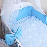 Baby Bettwäsche 5tlg Bettset mit Nestchen Kinderbettwäsche Himmel 100x135cm NEU Herzen Blau Chiffonhimmel - 2