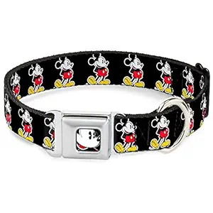 Buckle-Down DC-WDY161-WS DYEQ Classic Mickey Mouse Face Close Dog Collar, WIDE-Small/13-18