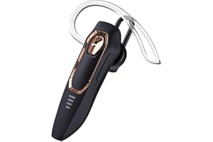 BEVCEFCC Single Ear Bluetooth Headset 30H Talking Time One Ear Headset with Microphone for Cell Phones Noise Canceling Hands-Free Calls Wireless Earpiece for Driving (Gold)