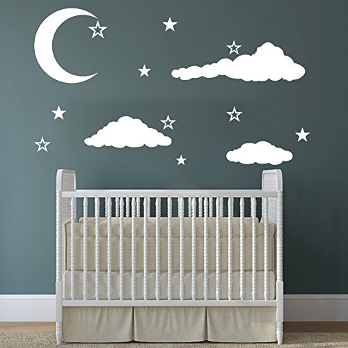 Cloud Wall Decal Clouds Decals Moon and Stars Cloudy Sky Baby Room Wall Decal Children Gift Bedroom Nursery Boy Girl Vinyl Stickers Wall Decor Playroom Murals
