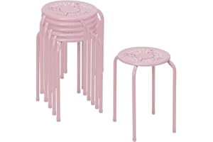 GiantexUK Set of 6 Steel Stacking Stools, Nesting Bar Chairs with Anti-Slip Feet & X-Shape Construction, Breathable Backless Kitchen Seating for Home Backyard Office, 120kg Weight Capacity (Pink)