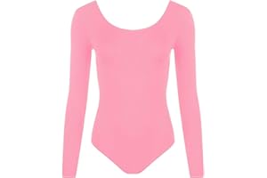 FASHION 7STAR New Ladies Stretch Bodysuit Long Sleeve Top Womens Leotard Scoop Neck Gymnastic Dance Leotard Top 8-14