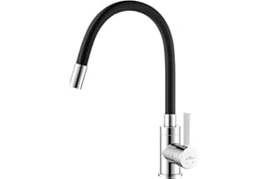 Auralum Grifo de Cocina Flexible, Grifos Cocina Fregadero Giratorio de 360 °, Grifo Cocina Negro con Manguerra de Silicona para Agua Caliete y Fría