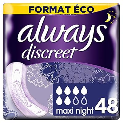 Always Discreet - Serviettes pour Incontinence/Fuites Urinaires, Maxi, Nuit Format éco x48