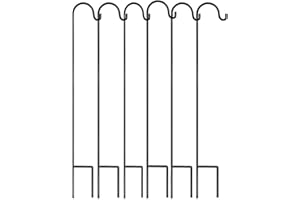 ZQX Lot de 6 crochets de berger d'extérieur avec base, bordure en métal pour lampes de jardin, guirlande lumineuse, carillon, paniers de plantes, mariage, boule de fleurs – 119,4 cm, noir, lot de 6