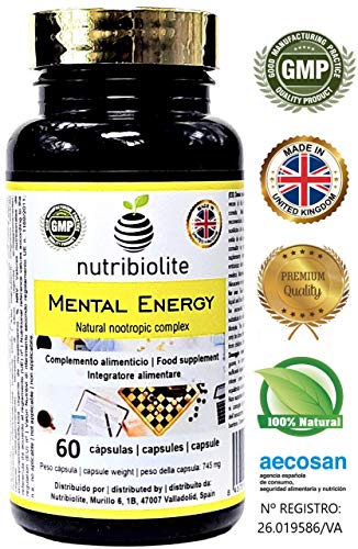 Mental Energy | Nootrópico Natural Potenciador Cognitivo, Incrementa tu Concentración, Memoria y Motivación, Extractos de Plantas + Aminoácidos + Fosfolípidos, Vegano, Sin Gluten y Sin Sulfitos