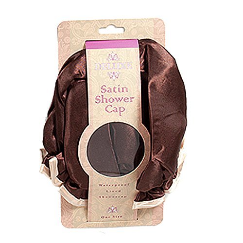 BROWN LADIES SHOWER CAP SILK SATIN WOMENS WATERPROOF ELASTICATED BATH HAT SALON HAIR