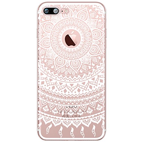iPhone 7 Plus Case, UCMDA Slim Clear Soft Silicone Gel Protective Case, [Anti-Scratch] Best TPU Rubber Shockproof Bumper Phone Case Cover for Apple iPhone 7 Plus - White Tribal Mandala