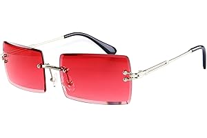 YUELUQU Retro Rimless Rectangle Sunglasses for Women Men Transparent Glasses Y2K Vintage Eyewear